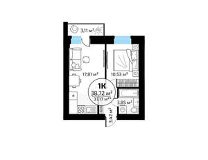 1-к квартира, вторичка, 39м2, 10/18 этаж