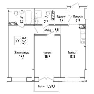 2-к квартира, вторичка, 72м2, 3/6 этаж