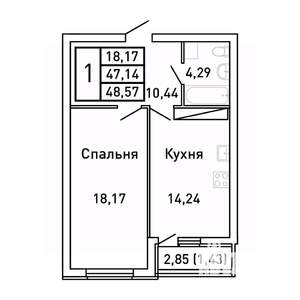 1-к квартира, вторичка, 49м2, 4/25 этаж