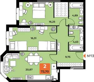 2-к квартира, вторичка, 73м2, 3/23 этаж