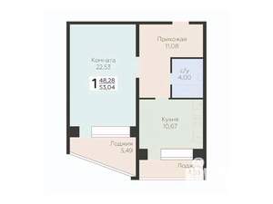 1-к квартира, вторичка, 53м2, 2/12 этаж
