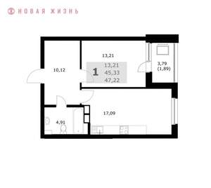 1-к квартира, вторичка, 47м2, 20/24 этаж