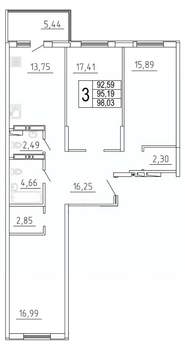 3-к квартира, строящийся дом, 98м2, 16/27 этаж