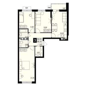 3-к квартира, строящийся дом, 84м2, 3/15 этаж