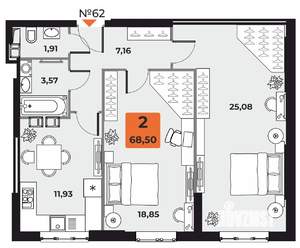 2-к квартира, вторичка, 68м2, 12/23 этаж