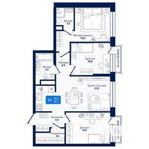 3-к квартира, вторичка, 77м2, 5/19 этаж