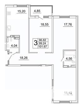 3-к квартира, строящийся дом, 102м2, 3/27 этаж
