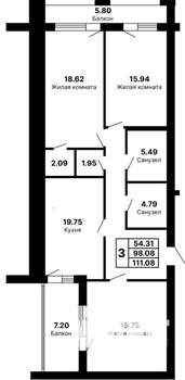 3-к квартира, вторичка, 111м2, 1/5 этаж