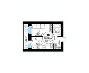 1-к квартира, вторичка, 38м2, 9/18 этаж