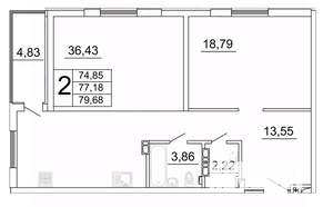 2-к квартира, строящийся дом, 80м2, 13/27 этаж