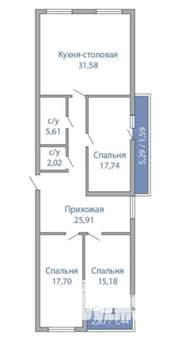 3-к квартира, вторичка, 119м2, 17/26 этаж
