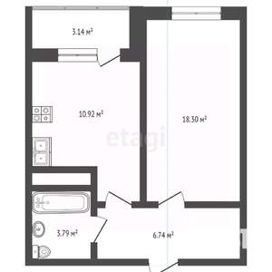 1-к квартира, вторичка, 40м2, 2/26 этаж