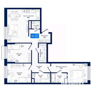 3-к квартира, вторичка, 92м2, 5/19 этаж