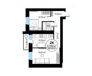 2-к квартира, вторичка, 58м2, 17/18 этаж