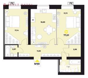 2-к квартира, вторичка, 78м2, 16/16 этаж