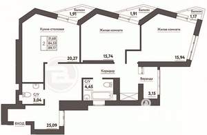 2-к квартира, строящийся дом, 89м2, 15/21 этаж