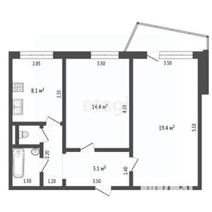 2-к квартира, вторичка, 54м2, 8/9 этаж