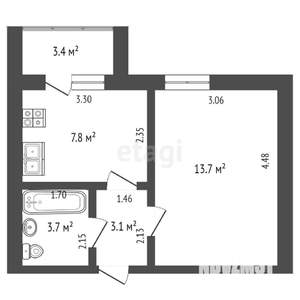 1-к квартира, вторичка, 37м2, 10/16 этаж