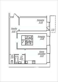 2-к квартира, вторичка, 65м2, 2/17 этаж