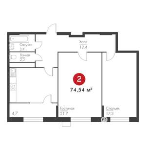 2-к квартира, вторичка, 75м2, 1/9 этаж