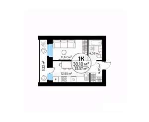 1-к квартира, вторичка, 38м2, 13/18 этаж