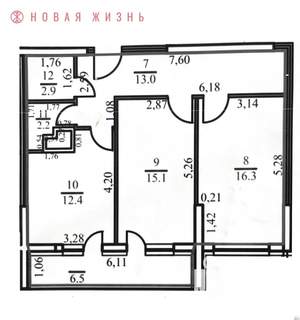 2-к квартира, вторичка, 64м2, 12/25 этаж