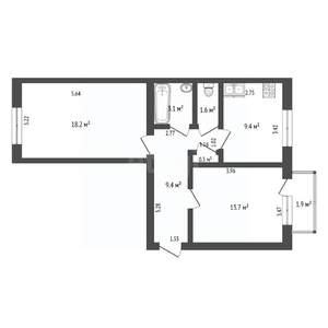 2-к квартира, вторичка, 56м2, 4/4 этаж