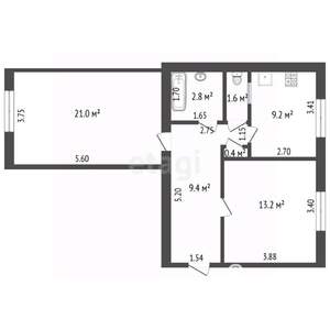 2-к квартира, вторичка, 58м2, 1/4 этаж