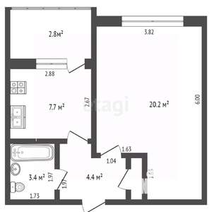 1-к квартира, вторичка, 35м2, 1/9 этаж