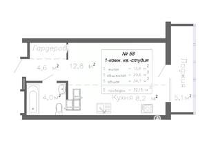 1-к квартира, строящийся дом, 32м2, 10/20 этаж