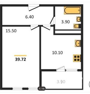 1-к квартира, вторичка, 40м2, 8/19 этаж