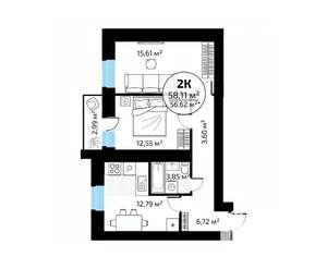 2-к квартира, вторичка, 58м2, 5/18 этаж