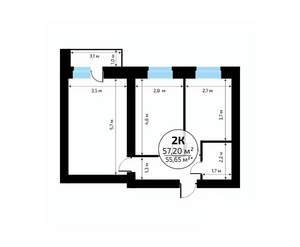 2-к квартира, вторичка, 57м2, 13/18 этаж