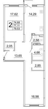 2-к квартира, вторичка, 80м2, 18/26 этаж