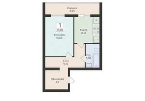 1-к квартира, вторичка, 42м2, 10/16 этаж