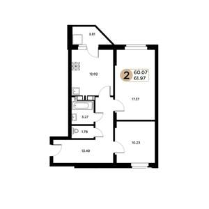 2-к квартира, вторичка, 62м2, 25/26 этаж