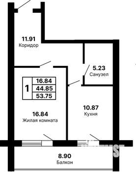 1-к квартира, вторичка, 54м2, 1/5 этаж