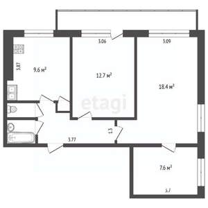 3-к квартира, вторичка, 58м2, 6/9 этаж