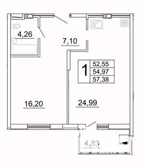 1-к квартира, строящийся дом, 57м2, 10/27 этаж