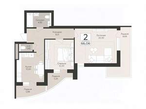 2-к квартира, вторичка, 66м2, 7/17 этаж
