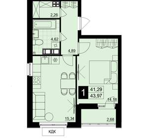 1-к квартира, строящийся дом, 43м2, 6/15 этаж