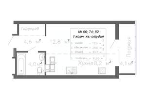 1-к квартира, строящийся дом, 32м2, 12/20 этаж