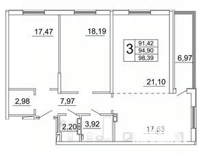 3-к квартира, строящийся дом, 99м2, 17/27 этаж