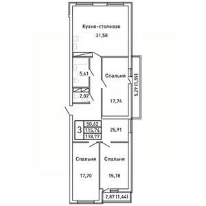 3-к квартира, вторичка, 119м2, 25/25 этаж