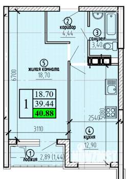 1-к квартира, сданный дом, 41м2, 24/25 этаж