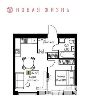 1-к квартира, вторичка, 40м2, 2/8 этаж
