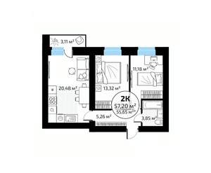 2-к квартира, вторичка, 57м2, 8/18 этаж