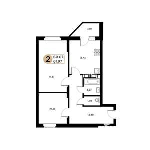 2-к квартира, вторичка, 60м2, 2/26 этаж