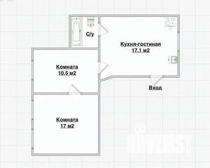 2-к квартира, вторичка, 47м2, 1/2 этаж