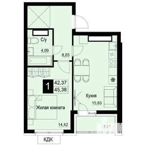 1-к квартира, вторичка, 44м2, 18/19 этаж